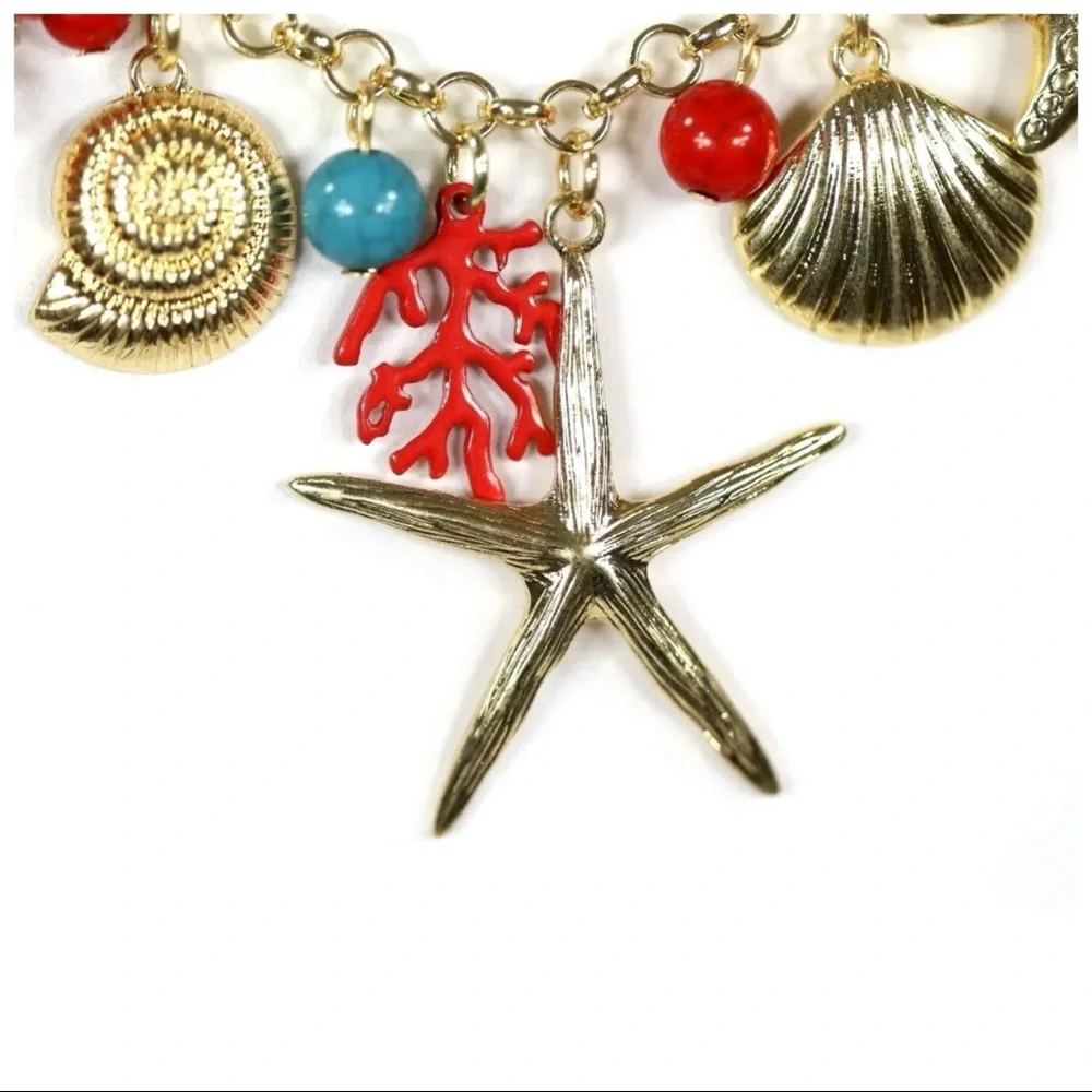 Layered Gold Coral Seashell Necklace - Picture 5 of 7